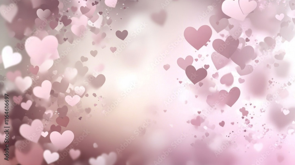 Poster Soft pink gradient background with subtle blurred hearts creating a romantic atmosphere ideal for text or design