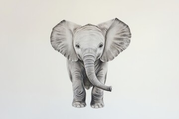 Charming sketch of a baby elephant with intricate details, set against a plain white backdrop.