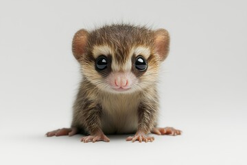 Fototapeta premium Cute baby animal with large eyes on a white background, ideal for wildlife and nature-themed stock images.