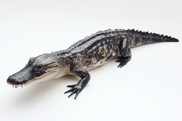 Obraz premium A highly detailed model of an alligator displayed on a white background, highlighting its realistic texture and intricate design.