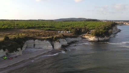 Sea waves coastline aerial drone