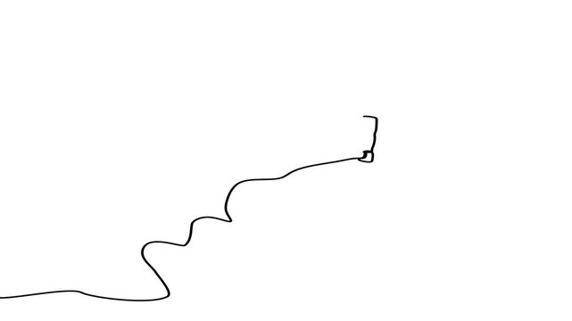 People climbing a mountain, continuous line drawing animation, self hand drawn minimalist 4k video. Reacing goal on peak of mountain.