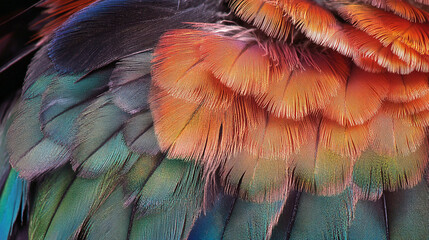 Obraz premium A close-up of a parrotâs beak and vibrant feathers, with every color vividly captured.