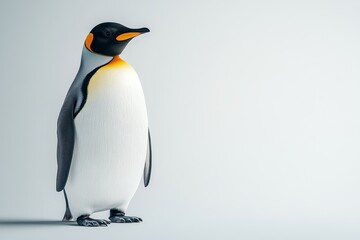 Obraz premium A striking image of an emperor penguin standing tall against a simple, light background, showcasing its vibrant colors and regal posture.
