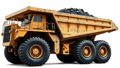 Powerful Yellow Mining Dump Truck: Coal Haul, Industrial Strength, Realistic Render