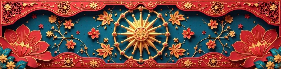 Intricate paper-cut window decorations with auspicious symbols and floral patterns , design, culture