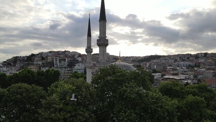 Islamic Muslim Yeni Valide Mosque Uskudar of Istanbul Drone Shot