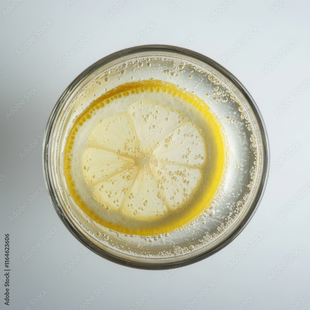 Aufkleber a glass of lemonade with a slice of lemon in it. the lemon is cut in half and is floating in the gla