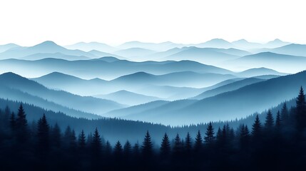 Obraz premium Serene Blue Mountains And Misty Forest Landscape
