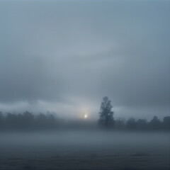 Ethereal Foggy Landscape with Guiding Light Emerging Through Mist, Symbolizing Clarity and Direction in Uncertainty