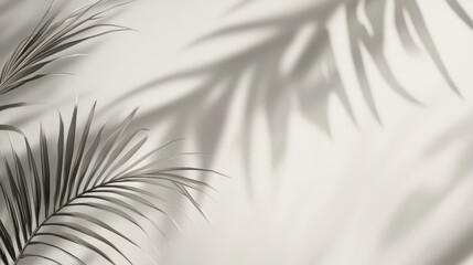 Obraz premium Empty abstract background in neutral gray colors for product presentation. Shadows of tropical palm leaf on wall background 