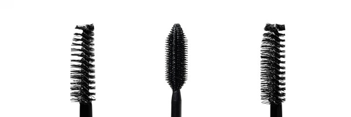 Set of mascara brushes close-up on a white isolated background