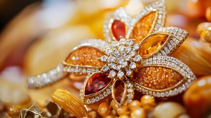 Fototapeta premium Elegant Diamond And Amber Flower Brooch