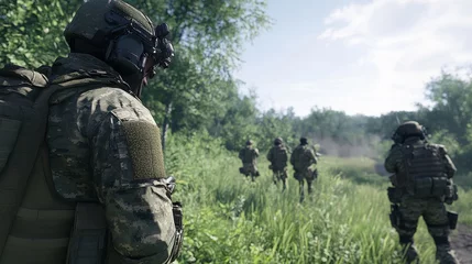 Gordijnen Soldiers Performing Exercises in Natural Terrain © NashEmpire