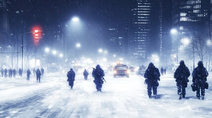 Obraz premium Urban Scene of Coordinated International Missions