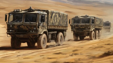 Fototapeta premium Vehicles in Action Across Desert Terrain