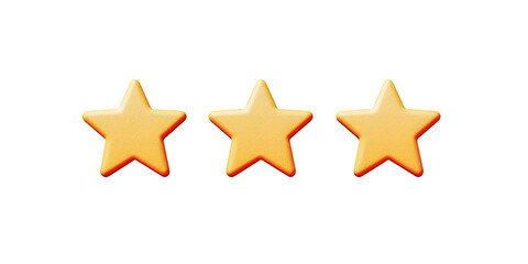 Obraz premium Three stars rating review 3d icon for apps and websites, isolated on white background