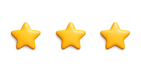 Three stars rating review 3d icon for apps and websites, isolated on white background