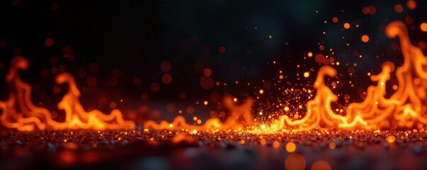 Fiery orange flames & bright sparks dance against black , science, photography, spark