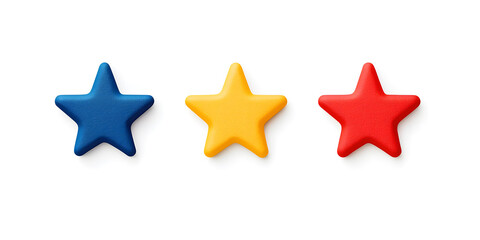 Obraz premium Three stars rating review 3d icon for apps and websites, isolated on white background