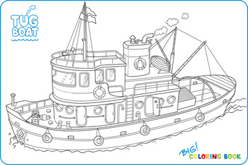 Funny tugboat wimmelbuch coloring book