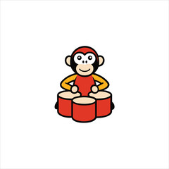 Fun Monkey Drumming Colorful Bongos Illustration