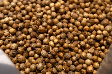 Organic food, spice coriander seeds
