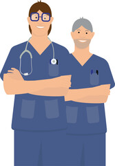 Male doctors, doctors in uniform on transparent background. Flat style male. Vector illustration