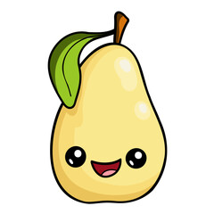 Cute Kawaii Pear character. Vector hand drawn cartoon icon illustration in simple doodle style.