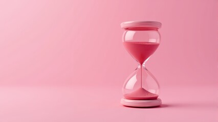 Hourglass filled with vibrant pink sand on a pastel pink background creating a whimsical atmosphere