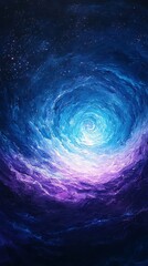 Naklejka premium mystical galaxy swirl in vivid purples, blues, and starry highlights