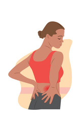 Woman Having Back Sport Injury Vector Illustration