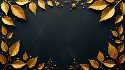 Elegant golden leaves create a stunning border on a dark background for artistic compositions