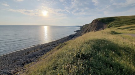 Coastal Sunset Serenity: A Picturesque View of the Ocean and Cliffside