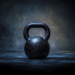 Fototapeta premium Single kettlebell on a dark background, highlighting fitness and strength training, perfect for gym ads and fitness-focused designs