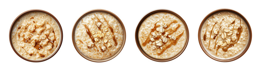 Oatmeal bowls isolated on transparent or white background