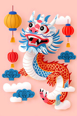 Obraz premium 3d Chinese new year greeting with a red dragon