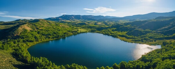 Fototapeta premium view of the lake in mountains