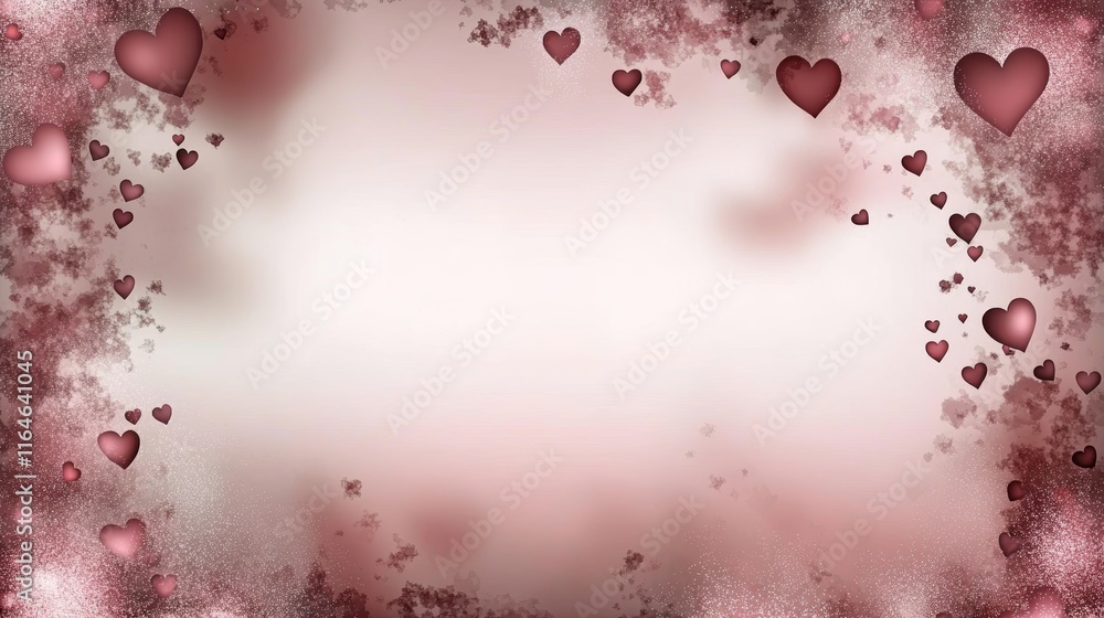 Poster Romantic background with soft pink and red gradients adorned with blurred hearts and subtle sparkles for text or design creation
