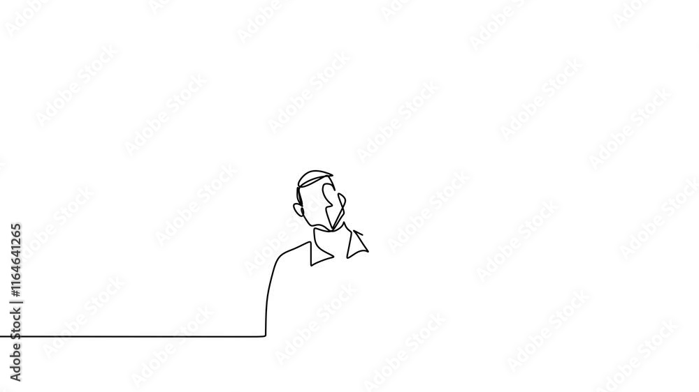 Poster people get an idea continuous line drawing animation, a man with lamp bulb symbol of creative work a