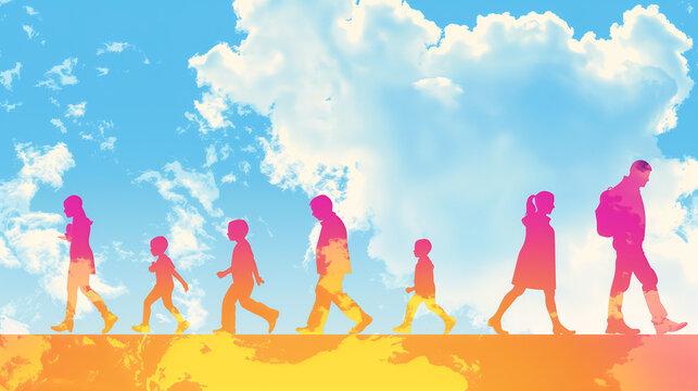 An art-style illustration of diverse age group silhouettes, with a colorful background symbolizing global life expectancy improvements across different populations.