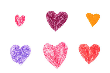 collection pencil drawn heart isolated on white background