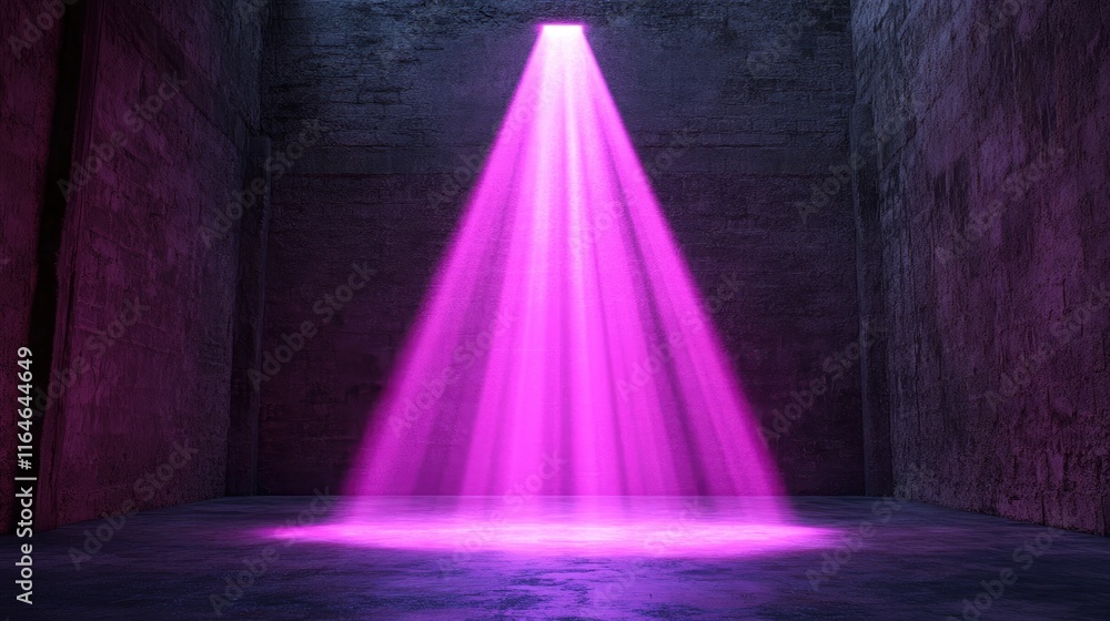 Wall mural Pink light beam in dark grunge room.