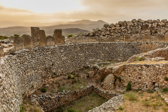 Grave Circle A in Mycenae citadel on Peloponnese peninsula, Greece