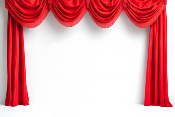A red theater curtain mock up  isolated on white background