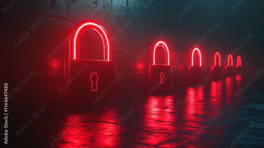 Poster bright abstract locks with 3d style in red light