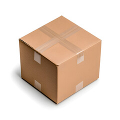 Fototapeta premium Parcel brown cardboard box pack mock up isolated on white