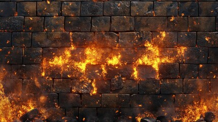 Fiery Background with Textured Stone Wall Elements