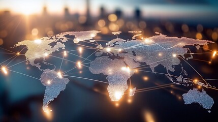 abstract representation of a global market network, with illuminated lines