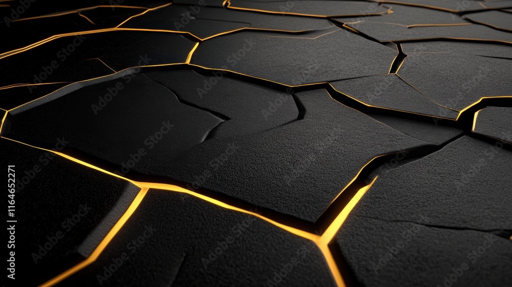 Poster abstract black textured surface with golden cracks creating a glowing effect.